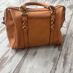 Merona Tan Structured Barrel Satchel with Braided Details